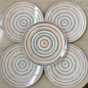 Set of 5 Pottery Barn Kids Cambria Salad / Luncheon Plates Melamine 9” Dotted